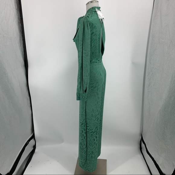 TOPSHOP Tie Neck Jacquard Crop Green Jumpsuit - Picture 7 of 16